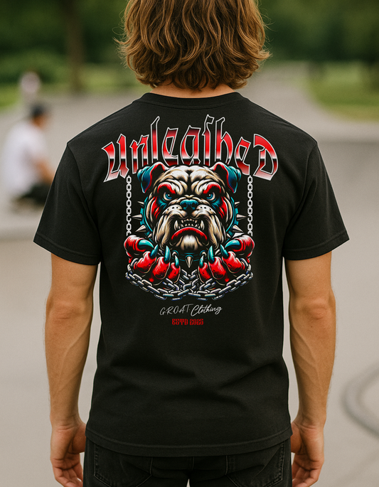 🔥 UNLEASHED TEE – G.R.O.A.T. CLOTHING 🔥back print 7oz